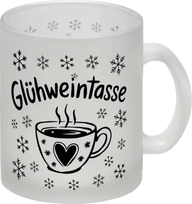 Produktbild von Herzdesign Glühweintasse Glas Tasse mit Schneeflocken