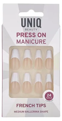 Obrázok produktu pre UNIQ Press On Nails French Tips – sada umelých nechtov s lepidlom, tvar balerína, 24 kusov