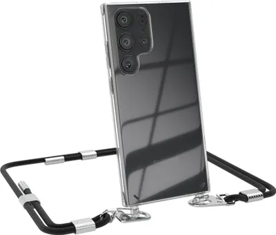 Produktbild von EAZY CASE Handykette für Samsung Galaxy S23 Ultra, Transparente Silikonhülle mit Band, Clear Case, abnehmbar in  Schwarz