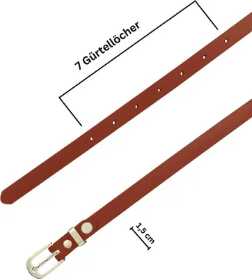 Produktbild von Ledergürtel Damen,  GERMANY 1,5 cm schmaler Echtleder Gürtel, für Kleid und Anzughose, 100% Leder, Braun, Größe 85