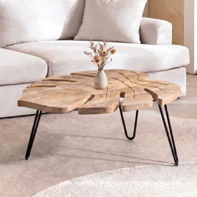 Produktbild von riess-ambiente Couchtisch LEAF 75cm natur schwarz massives Mangoholz Metall Hairpin Legs