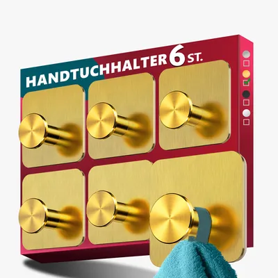 Produktbild von Lindenstein Handtuchhalter ohne Bohren, 6er-Set, selbstklebend, Edelstahl, silber, für Bad und Fliesen