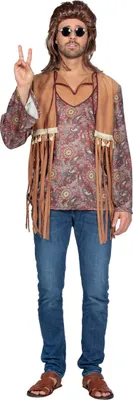Productafbeelding van Heren hippiehemd, bruin, paisleyprint, maat: M