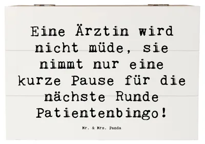 Produktbild von Mr. & Mrs. Panda Geschenkbox Spruch Ärztin Pause 22 x 15 cm - Weiß - Geschenk, kiste holz, Box, Jubiläen, Beruf, Therapie, Holzbox, Anerkennung, Aufbewahrungskiste, Müde