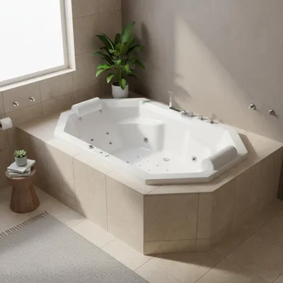 Produktbild von Caribia LUXUS Whirlpool Badewanne Barbados Basic / 200x115 - 12 Massagedüsen, 7 Stufen-LED, Armaturset mit Wasserfall | Spa 2 Personen
