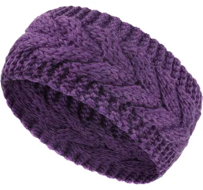 Productafbeelding van Hoofdband wol - Gebreid - Paars - 21 x 11 cm - Voor winter en buiten