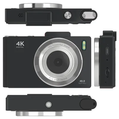Produktbild von Retro Digitalkamera - Kompakte Kinderkamera - 48 MP, 7,1 cm HD-Display, Autofokus, 16x Digitalzoom, Selfie/Dual-Kamera, 64 GB - Schwarz