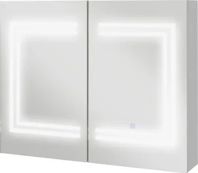 Produktbild von Kleankin Spiegel-Badezimmerschrank mit LED-Licht, Badezimmer-Ankleidezimmer mit einstellbarer Lichtfarbe und 2 Türen, verstellbaren Einlegeböden, Touch-Schalter und 80 x 15 x 65 cm, helles Weiß