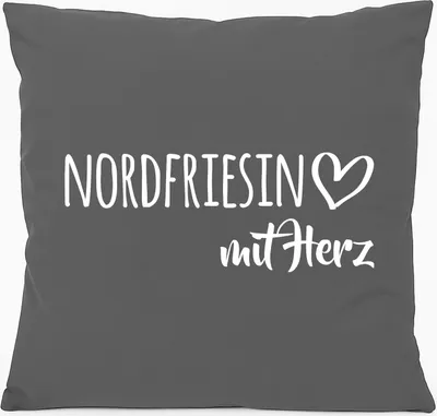Produktbild von Huuraa Kissen Nordfriesin mit Herz 40x40cm mit Füllung Steel Grey Baumwolle Dekokissen Geschenkidee