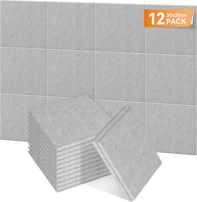 Obrázek produktu pro LARS360 Světle šedé akustické panely sada 12 plochých čtverců 30x30cm, zvukově izolační stěnové panely, zvuková izolace, pohlcovač zvuku pro domácí herní studio