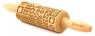 Produktbild von Folkroll Kleine Holz-Teigrolle für Kekse mit Muster