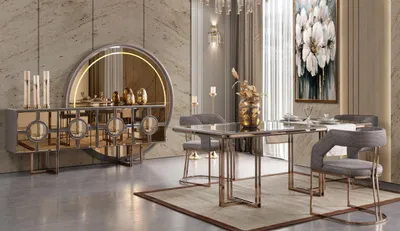 Produktbild von Essgruppe Esszimmer Esstisch Stühle Essecke Gold Holz Luxus Set 8tlg