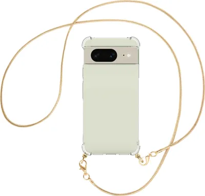 Produktbild von Handykette Backcover-Schutzhülle mit Band (Metall goldfarben) für Google Pixel 8 (6.2'') - goldfarbene Snake-Kette