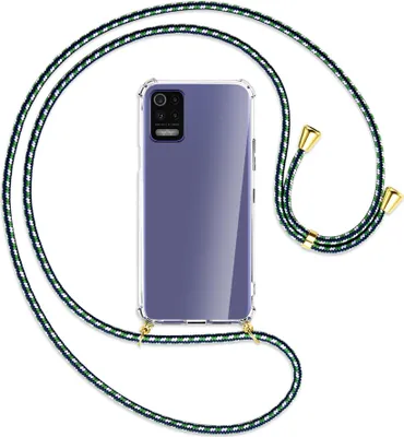 Produktbild von Handykette Backcover-Schutzhülle mit Band (Metall goldfarben) für LG K52 / K62 / Q52 - grün/blau/weiß
