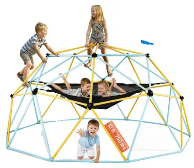 Image de VEVOR Dôme à grimper 3,04 m Structure géométrique à grimper avec hamac & balançoire, pour enfants de 3 à 10 ans, structure à grimper capacité de charge 340 kg, avec prise d'escalade, jeu pour le jardin