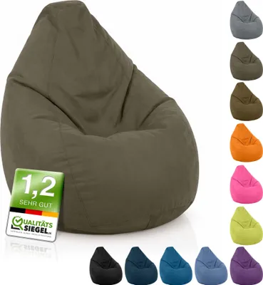 Produktbild von Green Bean® Sitzsack mit Rückenlehne "Drop" 60x60x90cm - Indoor Sitzkissen 220L EPS Perlen Füllung - Khaki