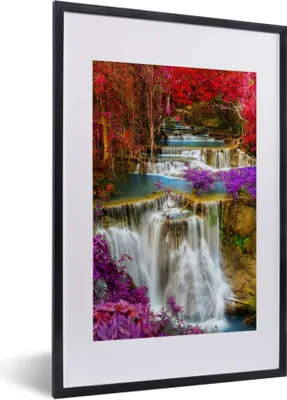 Produktbild von MuchoWow® Gerahmtes Poster Wasserfall - Rosa - Bäume 40x60 cm - Poster mit Schwarzem Bilderrahmen Wandposter Rahmen Foto Bilder - Poster in Rahmen