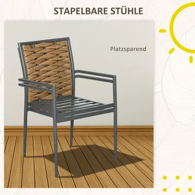Immagine prodotto di okwish sedie da giardino per esterni set di 2 sedie da patio resistenti alle intemperie sedia in rattan per il tempo libero con funzione unica di impilamento e superficie verniciata a polvere, nero