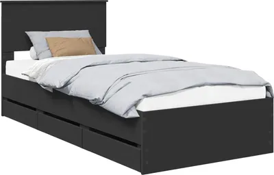 Obrázek produktu pro Rám postele se zásuvkou Černá 90 x 190 cm Inženýrské dřevo