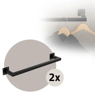 Produktbild von ML-Design sada 2 obdĺžnikových vešiakov na šaty na stenu, 12x60 cm, čierna farba, z ocele, vešiak na šaty v tvare U, vrátane montážneho materiálu