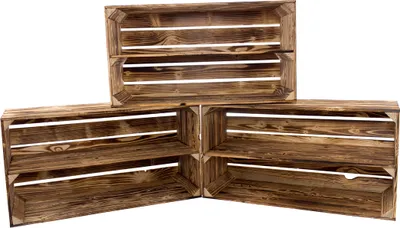 Produktbild von 3er Set großes geflammte/gebranntes Regal 68cm x 40cm x 31cm Obstkiste Schuhregal Wandregal Holzkiste Weinkiste