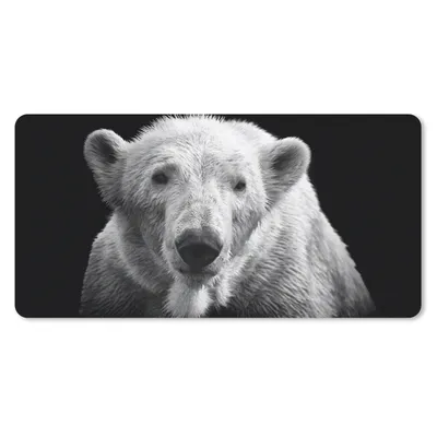 Produktbild von MuchoWow® Mauspad Mousepad Porträt Eisbär auf schwarzem Hintergrund in schwarz und weiß 60x30 cm - Mousepads - Maus Mat - Pad - Mausunterlage - Nachhaltig