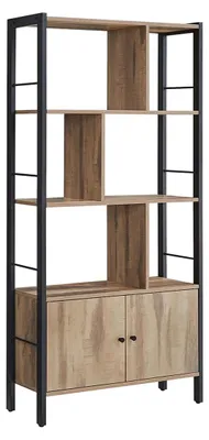Immagine prodotto di Libreria con 4 ripiani aperti, color marrone e nero, dimensioni 30 x 74 x 154,5 cm