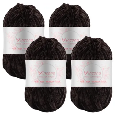 Obrázok produktu pre Chenilleová priadza, 4 x 100g, kávová farba, 100% polyester, hrúbka ihly 5-6