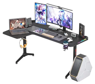 Immagine prodotto di Scrivania da tavolo per computer portatile, grande, a forma di L, per studio, lavoro o gaming, con piano sul lato sinistro di 60 pollici, colore nero