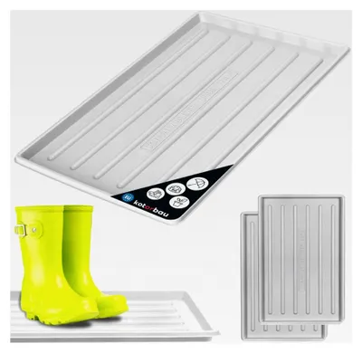 Produktbild von 2er Set Schuhabtropfschale - 45 x 30 cm - Abtropfmatte für nasse Schuhe - Schuhablage für Herbst & Winter - Schuhmatte aus Kunststoff - Schuhtablett - Schuhwanne für Flur - Grau