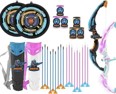 Immagine prodotto di Set da gioco 2 in 1 con arco luminoso per bambini, con 2 archi luminosi, 18 frecce, 8 bersagli e 2 faretre