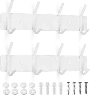 Imagen del producto de Perchero de pared de acero inoxidable, con 4 ganchos, juego de 2 unidades, color blanco, ideal para dormitorios y baños