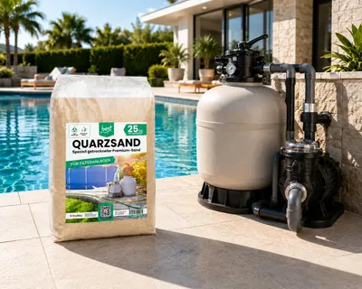 Produktbild von 25 kg Quarzsand für Sandfilteranlage, feinkörniger Filtersand (0,4-0,8mm) – Ideal für Pool, Schwimmbad, Swimmingpool – Hochwertiger Sand für Filteranl, KI-generiertes Bild