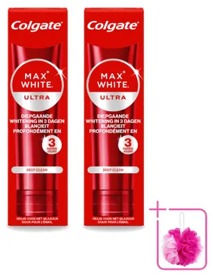 Imagen del producto de 2 tubos de pasta dental Colgate Max White Ultra Deep Clean, blanqueadora, de 75 ml. Pack ahorro, 2 unidades