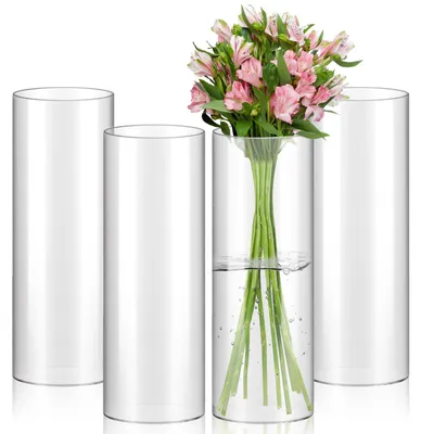 4 Glaszylindervasen, 25 cm, transparent, rund, für Blumen