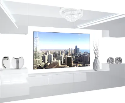 Produktbild von BELINI Wohnwand Vollausstattung Wohnzimmer-Set Moderne Schrankwand mit LED-Beleuchtung Weiß Glänzend Anbauwand TV-Schrank Weiß Glänzend