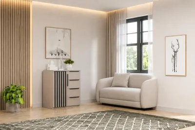 Produktbild von Torino Kommode 80 x 48 x 89 cm, Sideboard Kashmir, Lamellen: Schwarz