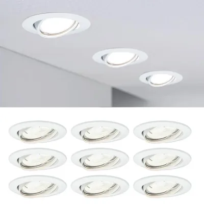 Imagen del producto de Juego de 9 focos empotrables, incluyendo bombillas LED GU10, cada una con 425 lúmenes, luz blanca cálida de 2700K, consumo de 6,5W. Foco empotrable blanco, con posibilidad de inclinación