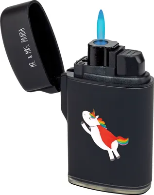 Produktbild von Mr. & Mrs. Panda sturmfeuerzeug Einhorn Super - Schwarz - Geschenk, zigarettenanzünder, Unicorn, Superheld, Feuerzeuge, gas anzünder, Einhörner, Held, Gasfeuerzeug