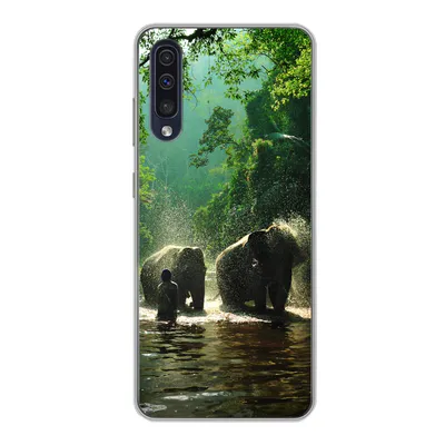 Produktbild von MuchoWow® Handyhülle Schutzhülle Hülle für Samsung Galaxy A30s Elefant - Wasser - Bäume - Grün - Tiere Silikon Softcase Handy Hülle - Karteninhaber