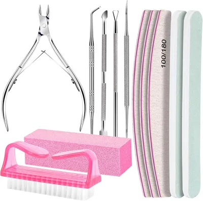 Produktbild von Sandblatt-Nagelfeile 12 Stück Maniküre & Pediküre Set,Nagelpflege Set,Nagelfeilen 100/180,mit Nagelfeilen,Buffer,Zange,Schieber&Bürste,Nailart Zubehör