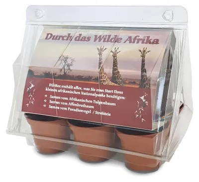 Obrázok produktu pre Miniatúrna skleníková súprava – "Divoká Afrika" – s osivami tulipánovníka, arašidovníka a strelitzie