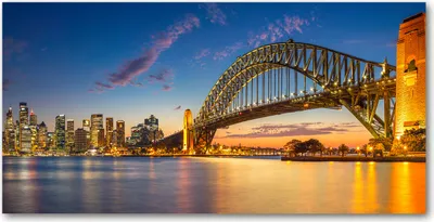 Produktbild von Tulup® Glas-Bild - 100x50 -Wandkunst - Wandbild hinter gehärtetem Sicherheitsglas  - Landschaften - Sydney-Panorama - Orange