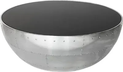 Produktbild von Casa Padrino Luxus Couchtisch Silber / Schwarz Ø 82 x H. 34 cm - Runder Aluminium Wohnzimmertisch mit Glasplatte - Aluminium Flugzeug Flieger Möbel - Wohnzimmer Möbel - Luxus Möbel