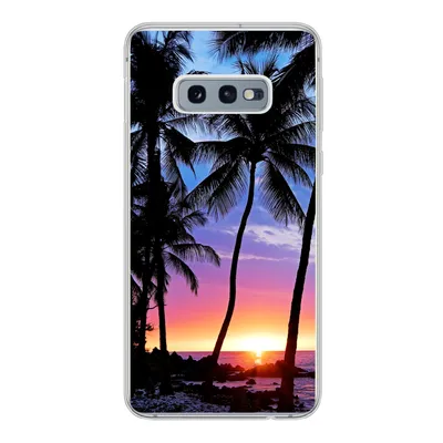Produktbild von MuchoWow® Handyhülle Schutzhülle Hülle für Samsung Galaxy S10e Der farbenprächtige Sonnenuntergang hinter einer Reihe von Palmen auf Hawaii Silikon Softcase Handy Hülle - Handy