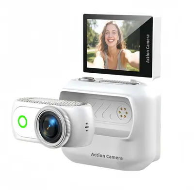 Image de Caméra d'action ZELURXX 360° avec Wi-Fi, zoom 16x, écran orientable, support magnétique pour la poitrine, pour les activités de plein air, le vélo, les vlogs, cadeau, blanc
