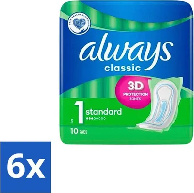 Productafbeelding van Altijd comfortabel – Inlegverbanden – Standaard – 3D-bescherming – 10 inlegverbanden – Voordeelverpakking – 6 stuks