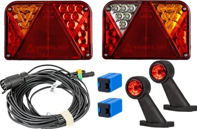 Obrázok produktu pre Sada osvetlenia: DOBPLAST DPT35 LED zadné svetlá + FRISTOM FT-009 LED bočné smerové svetlá + MANTES 7 m 7-pinový kábelový zväzok