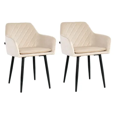 Produktbild von Lina® Noble Esszimmerstühle, 2er Set, Samt, Beige - Küchenstuhl, Wohnzimmerstuhl, Design Stuhl mit Armlehnen - Samt Stühle Esszimmer mit schwarzen Metallbeinen