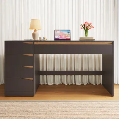 Productafbeelding van Bureau Merax met 5 lades, modern computerbureau met opbergruimte, groot bureau en make-up tafel voor thuiswerkplek, slaapkamer, zwart